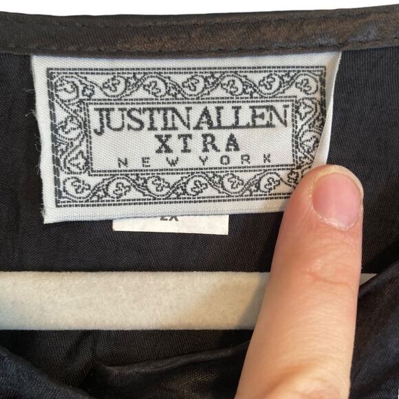 Womens Vintage Justin Allen Black Satin Polyester Collarless Button Up Size 2X - Picture 7 of 16